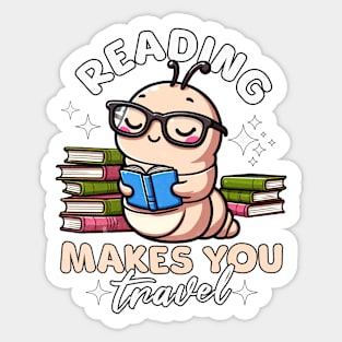 Cute Worm Reading Makes You Travel for Books Lover Sticker
